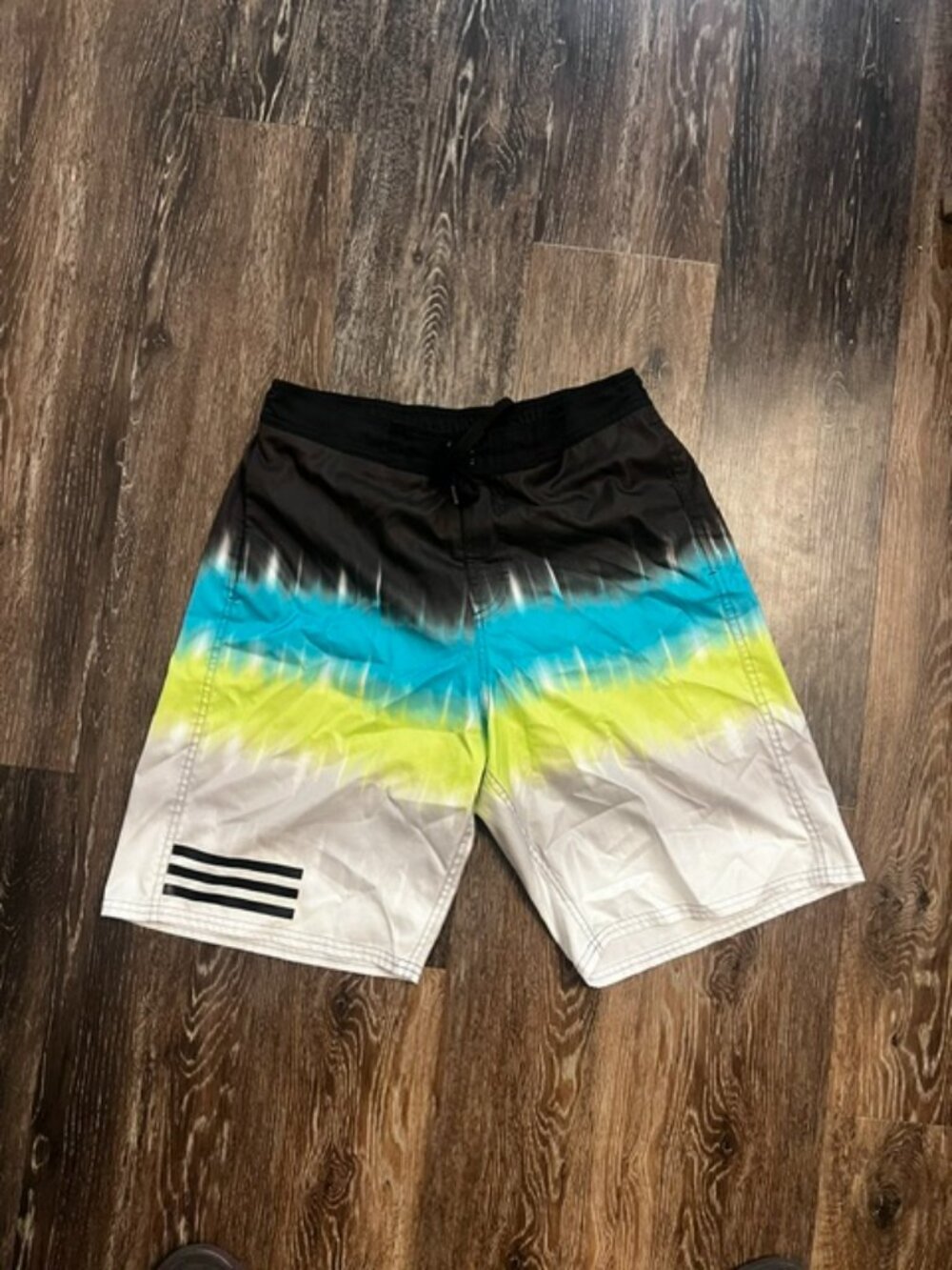 Men's Adidas Swim Board Shorts, Size M. Black White Blue, Pockets, Ex Con!